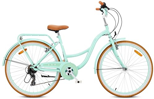 sun baby Flower Bike Retro Damen-Citybike 26 Zoll 7-Gang | Shimano 7-Gang-Schaltung, Gepäckträger, Fahrradständer, Schutzbleche und Kettenschutz