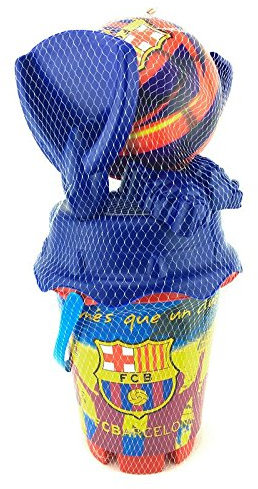 Futbol Club Barcelona- FC Set Cubo Castillo de 18 cm con regadera, Playa F.C Barcelona moldes Pelota (Mondo 313012)