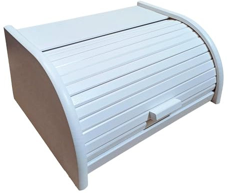 Wooden Bread Bin with Roll Top or Drop Down Door Box for Storage Loaf Kitchen 24 types (Small, White)
