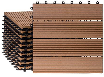 Ventanara® WPC Holz Kunststoff Fliesen Terrassenfliesen Klickfliesen Balkonfliesen 11 Stück = 1m² (30 x 30 cm, Braun Standard)