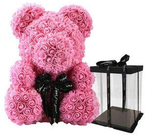 SUPERMOLON Oso de Rosas 40cm con Caja de Regalo - Rose Bear 40cm Oso Rosas Artificiales Foam - Regalo San Valentín, Enamorados, Aniversario, Amor, Cumpleaños, Regalo romántico (Rosa)