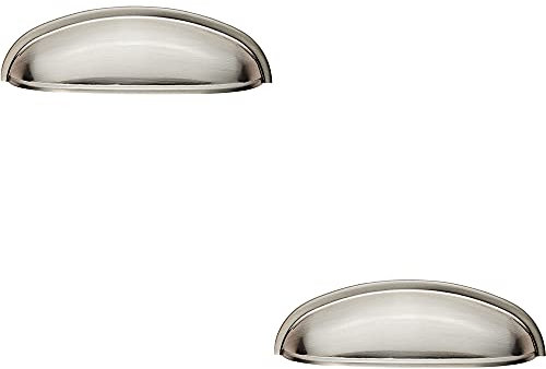 2 Pack | Shaker Cup Pull Handle - 124 x 35mm - 96mm Fixing Centres - Satin Nickel | Pull Handle for Lightweight Internal Cupboard Doors - Metal Cabinet Cup Pull Handle - Kitchen Drawers