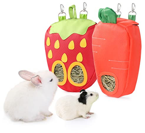 JanYoo Meerschweinchen Futter Zubehoer Kaninchen Heu Futterbeutel für Käfig Heubeutel Futterspender Futterstation Beutel