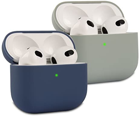2 Stück KOKOKA Silikon Hülle Kompatibel mit Airpods 3rd Generation Case und Schutzhülle für AirPods 3, Stoßfeste Weiche Dünne Case für Airpods 3, Front-LED Sichtbar, Dark Blue/Grau