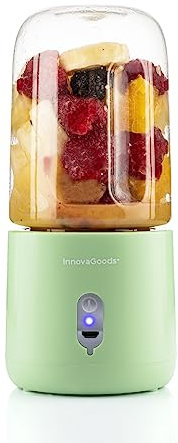 InnovaGoods® Batidora de vaso 250 ml, batidora portátil recargable con 30 W y Velocidad 22000 rpm, licuadoras para zumos y batidos Ideal para zumos de frutas, batidos, detox, smoothy. DC In 5V/A1.
