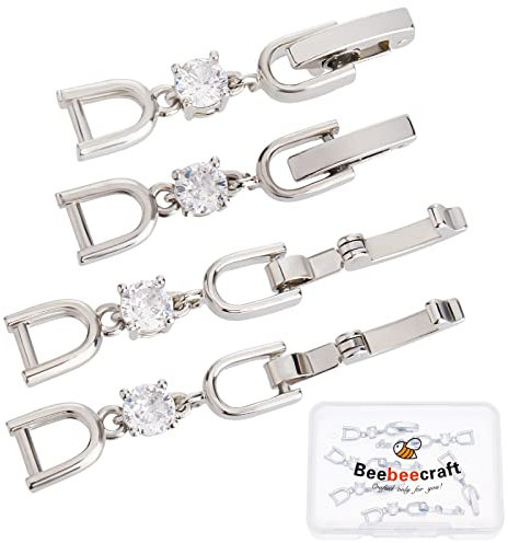 Beebeecraft 6 Stück Armband Verlängerung Verschluss Zirkonia Halskette Faltschließe Platin Farbe Foldover Verlängerung Verschluss Set für DIY Schmuck (Schnalle 3 mm)