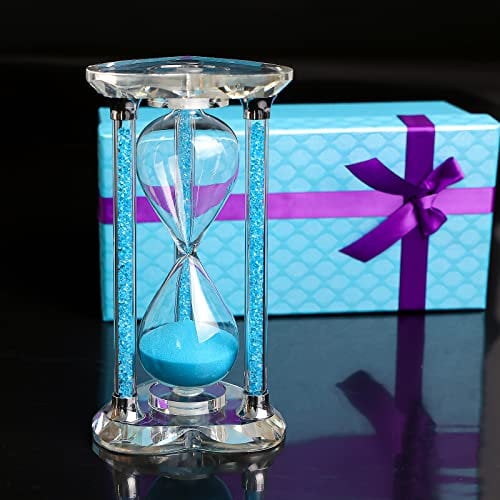 60 Minuten Sanduhr, herzförmige Kristall-Sanduhr, Sanduhr mit Geschenkbox (blau)