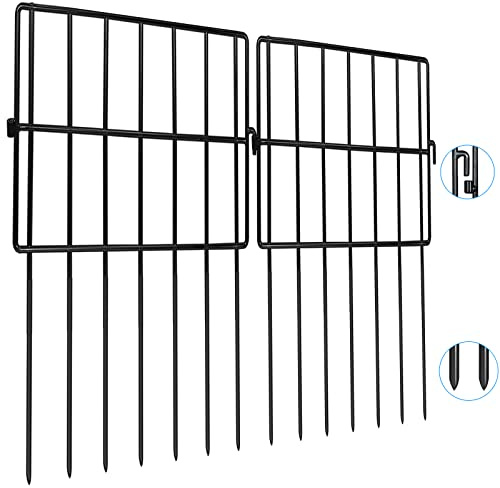 Getlay 10 Pack Animal Barrier Fences, 1.5 Gap No Digging Garden Fence Panels, Metals Black Deterrent Fence for Dogs Rabbits, Decorative Fence for Outdoor Landscape Patio Total 10 ft(L)×16 in(H)