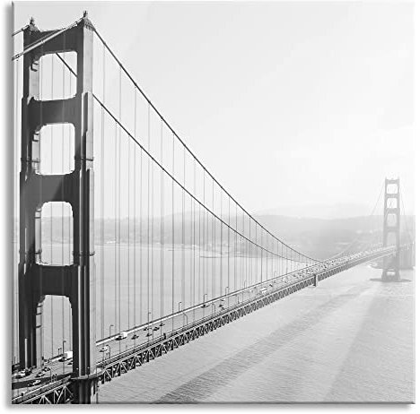 Pixxprint Glasbild, Wandbild auf Echtglas, Golden Gate Bridge San Francisco, 80x80 cm, inkl. Aufhängung und Abstandshalter