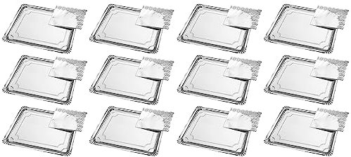 Acan Tradineur - Pack de 12 Bandejas con blonda Rectangular - Especial para Fiestas o Celebraciones - Material reciclable - 25 x 34 cm - Color Plata