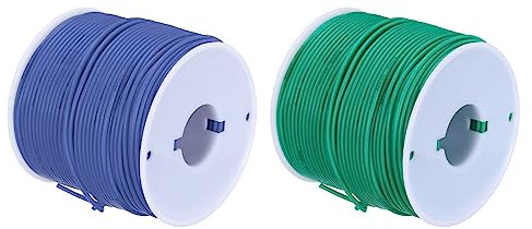 sourcing map 26 Gauge Silicone Wire 26AWG Electrical Wire Stranded Wire Flexible Tinned Copper Wire High Temp Hookup Wire Spool Blue and Green 60m/197ft for Car Model Electric Appliances 2pcs
