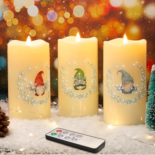 Eywamage 3 Stück LED Stumpenkerzen Flammenlose Batteriebetriebene Stumpenkerzen mit Fernbedienung, Rot, Blau, Grün, Kunststoffmaterial, Weihnachtsdekoration und Geschenk