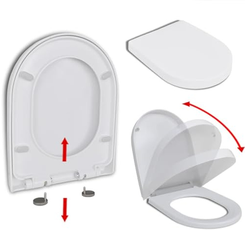 ARKEM Toilettensitz mit Absenkautomatik und Quick-Release Weiß Eckig Hochwertige Klobrille Toilettensitz Klo Deckel abnehmbar Einfache Reinigung