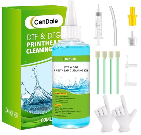 CenDale Premium DTF Printhead Cleaning Solution - Universal Printhead Cleaner Kit for Any DTF & DTG Printers, Print Head Cleaning Kit for Epson ET8550 L1800 XP15000 R1390 XP600 Ink Printer (100ML)