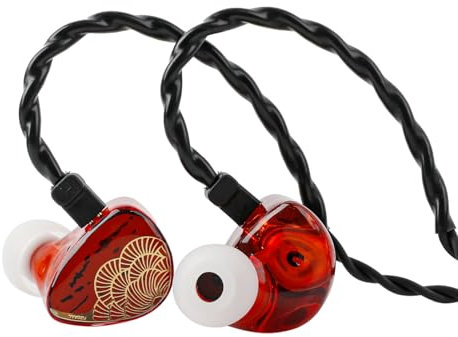 Linsoul TANGZU x HBB XuanNv in Ear Monitor, 2 Dynamic Driver HiFi IEM Earphones, Wired Gaming Earbuds with 3D Printed Resin Shell, Detachable 2Pin Single Crystal OFC Cable (Red, Without Mic)