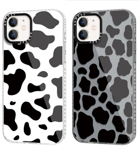RUMDEY 2 Pack Cute Pattern for iPhone XR 6.1 Phone Case, Cow Print Aesthetic Design Clear Cases Soft Silicone Slim TPU Shockproof Protective Fundas for Women Girls,Black&White