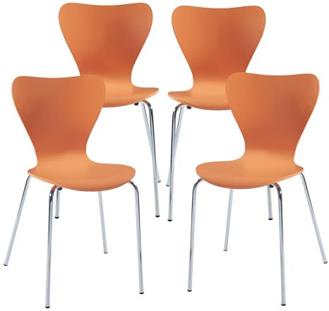 [en.casa] Esszimmerstühle 4er Set Essunga Stühle für Esszimmer Küchenstühle Stapelstuhl Holz Metallbeine 80 x 48 x 45,5 cm Lehnstuhl Orange