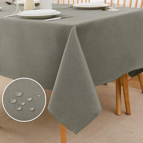 ATsense Tischdecke Abwaschbar Leinen Optik, Tischdecken Outdoor in Hellgrau, Wasserabweisend Schmutzabweisend, Bügelfrei, Leinendecke Tischtuch Rechteckig 140x220 cm