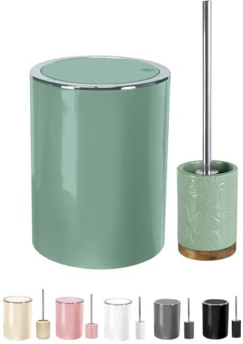 KW Ceramic Toilet Brush and Bathroom Bin Set (Maldives)