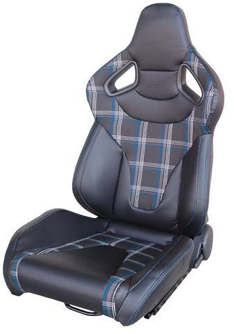 SIMONI RACING SRS/13SB Jackie Sedile sportivo Riscaldato, Reclinabile in tessuto con righe Blu e pelle nera, Universale - Leva regolazione Sinistra