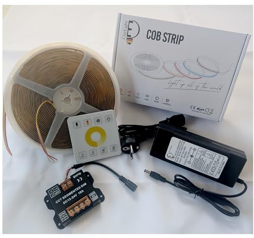 COB CCT LED Strip Set. 2700K – 6500K LED COB Streifen, Dimmbar, 560 LEDs/M, Selbstklebend Led Band Lichtleiste; Steuerbar, Touch Panel; 24V Adapter (CCT (2700K-6500K Weiß), 10 Meter Set (komplett))