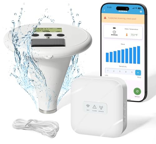 Allarme WiFi per piscina, Zuomeng Solar Wave allarme piscina con alta sensibilità, controllo intelligente tramite app, doppio allarme tramite dispositivo e app, offre una protezione extra per bambini