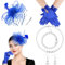 DRESHOW Fascinators Sombrero de Mujer Velo Malla Tea Party Sombreros Elegante Pluma Sombrero y Guantes Conjunto de Joyas de Perlas Cóctel Tocado para Mujer