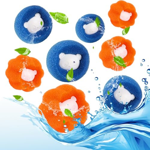 Tierhaarentferner Waschmaschine, 8er-Packtierhaare Waschmaschine, Wiederverwendbare Fusselbälle Waschmaschine, Flusenfilter zum Entfernen von Tierhaaren, Hundehaaren, Katzenhaaren. (Blau+Orange)