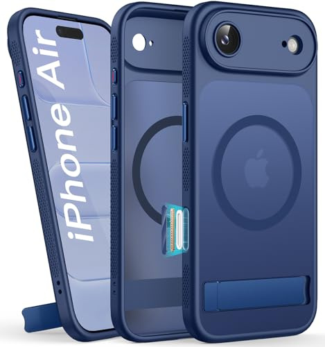SIXBOX für iPhone Air Hülle mit Ständer, Blau | Kompatibel mit MagSafe, Kamerasteuerung Capture Button, Stoßfeste Vollschutz Handyhülle, Militär Schutzhülle für iPhone Air