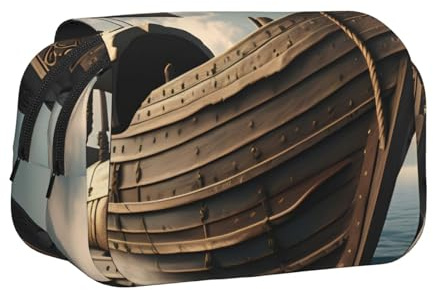 JBJGKHLP Vielseitiges Federmäppchen mit altem Wikinger-Boot-Druck, großes Fassungsvermögen, Aufbewahrung, Make-up, Kulturbeutel, Reisen, Büro