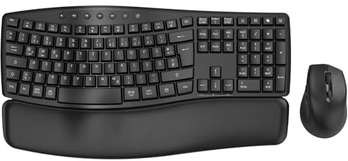 Set tastiera e mouse wireless, tasti Wave e poggiapolsi morbido | SABLUTE MA41 - Tastiera ergonomica Dual System, 30 dB, silenziosa, per Windows/Mac, ideale per team aziendali e home office