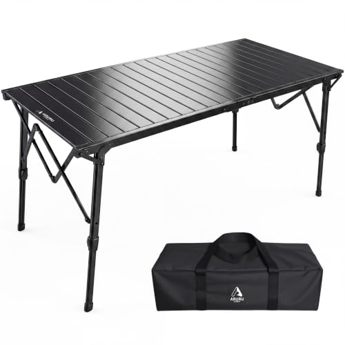 ARURU Campingtisch klappbar 128×60.5cm mit Aluminiumrahmen Aufrollbare Tischplatte Falttisch klappbar Höhenverstellung - bis 50kg inkl für 4-6 Personen