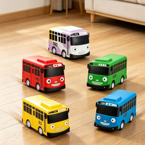 JISRKP 5Pcs Buses Set, Pull Back Bus, Durable Plastic Bus, with Smooth Wheels, Fun for everyone