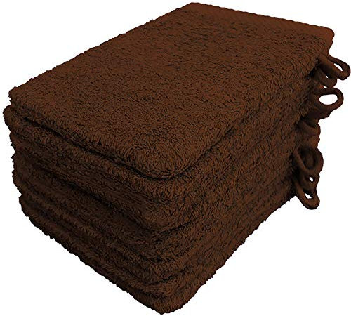 Lanudo Pure Line Waschlappen Waschhandschuh, 10er Set, Reine Frottier Baumwolle, 21 x 15 cm, Farbe Braun