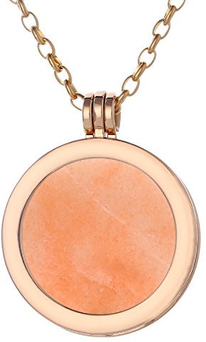 Morella Damen Halskette Gold 70 cm Edelstahl und Anhänger mit Edelstein oranger Aventurin Coin 33 mm Chakren Scheibe in Schmuckbeutel