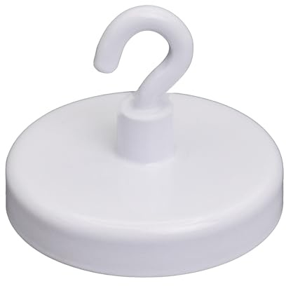 FIRST4MAGNETS Ferrite White Painted Clamping Magnet with M4 Hook for Hanging, Holding or Displaying Items - 40mm Dia - 10.2kg Pull - Pack of 40