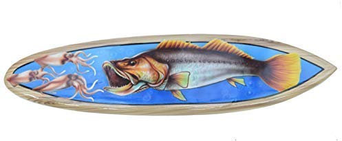 Deko Surfboard mit Barsch und Tintenfisch im Paintbrush Look Surfbrett 100cm Holzschild Fisch