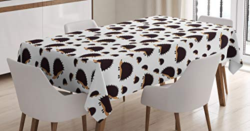 ABAKUHAUS Igel Tischdecke, Porcupine Zeichen, Für den Inn und Outdoor Bereich geeignet Waschbar Druck Klar Kein Verblassen, 140 x 170 cm, Siegel Braun Hellbraun Weiß
