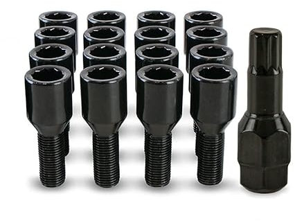 16 x Black Slim Fit Tuner Alloy Wheel Bolts for Citroen DS3 PN.SFP-16BM22TKB+Key195