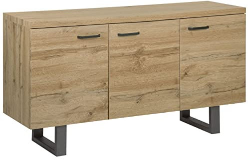 Beliani Modernes Sideboard mit 3 Türen Heller Holzfarbton Industrieller Stil Timber