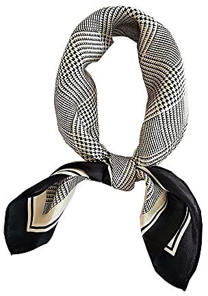 FONYVE Écharpes 100% soie de mûrier pour femme - Écharpe carrée légère en satin - Petite écharpe en soie pour dormir - 53,3 x 53,3 cm, 05 Pied de poule, S