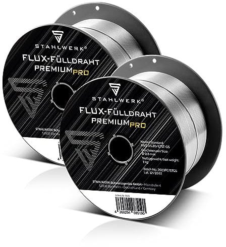 STAHLWERK set di 2 fili animati FLUX - E71T-GS 0,8 mm, bobina di filo da 1 kg D100, bobina di filo per mandrino da 16 mm, filo di saldatura premium, filo di apporto, filo di saldatura universale