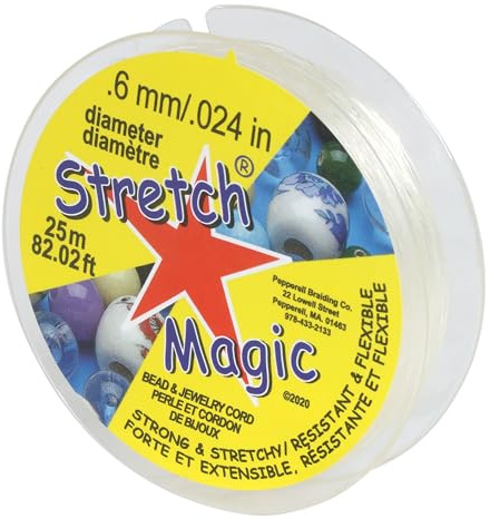 Stretch Magic Elastic Beading Cord – Clear Color, 0.6mm in Diameter, 25-Meter (82 ft) - Easy to Knot, Strong & Stretchy String for Making Beaded Jewelry