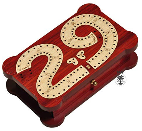 Palm Royal Handicrafts 2-läufiges Holzbrett 29 Cribbage aus Blutholz und Ahornholz, 16,5 cm, Reisebrett aus Holz