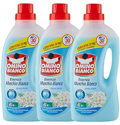 Omino Bianco - Detersivo Lavatrice Liquido, 90 Lavaggi, Rispetta Colori e Tessuti, Fresco Profumo con Essenza di Muschio Bianco, 1500 ml x 3 Confezioni