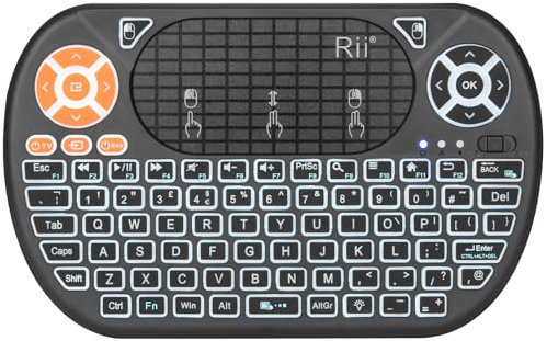 Rii Mini Keyboard with IR Remote Controller,2.4GHz Wireless Keyboard with Touchpad for Smart TV, Android Box,Computer,Rechargeable-UK Layout