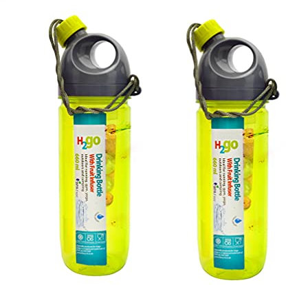 SPICOM 2 pack Green Water Bottle with Fruit Infuser 660ml | Detox Drinking Water bottle | Reusable and BPA-Free | Leak proof | Ideal for School, Outdoor Sports, and Gym