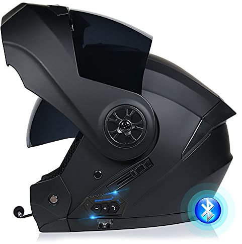 Bluetooth Casco Moto Modulare Microfono Auricolare con Altoparlante Incorporato Unisex con Doppia Visiera Parasole Casco Anticollisione per Moto Integrale Approvato DOT/ECE 55-62CM