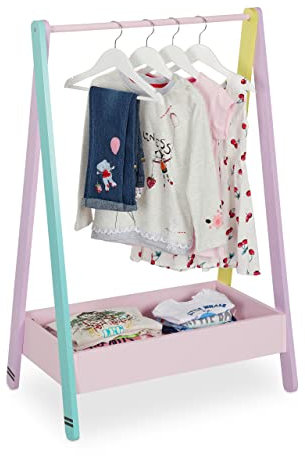 Relaxdays Stand Appendiabiti per Bambini, Pratico Scomparto, Guardaroba a Giorno, HxLxP: 99x64,5x42 cm, Colori Pastello, Fibra di Legno