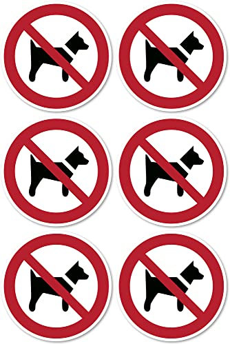 Mitführen von Hunden verboten, Verbotszeichen: P021 - DIN EN ISO 7010 / ASR A1.3 - Aufkleber: Ø 5 cm, 6 Stück